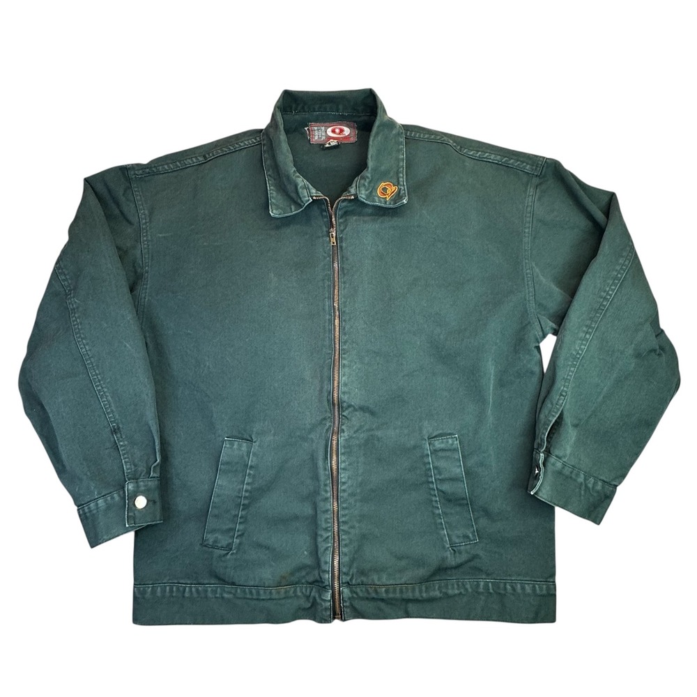 Q Ambient Wear Vintage 90s Men XXL Green Cotton Zip Up Garage Jacket Hip Hop USA